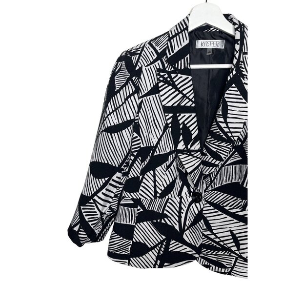 Kasper Black White Abstract Blazer 6 Modern Workwear One Button Jacket - Picture 2 of 13